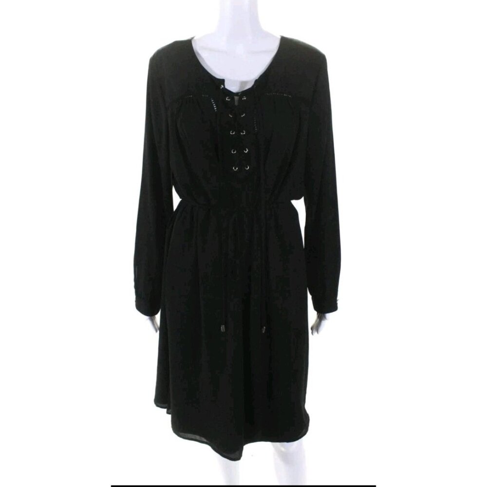 Vince Camuto Lace-Up Grommet Studded Shift Midi Dress Black Size 12